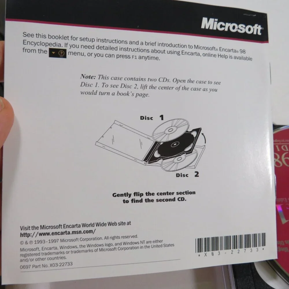 Microsoft Encarta 98 Encyclopedia Computer Game OUT OF DATE SOFTWARE (2 CDs)